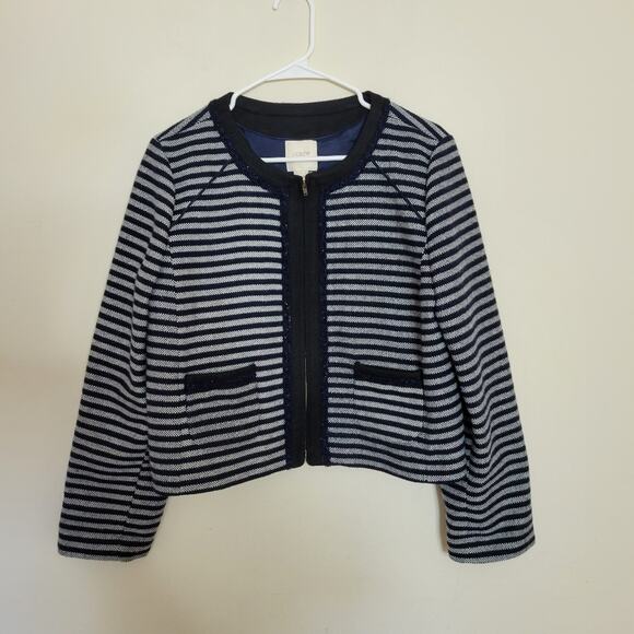 J. Crew Factory Tweed Stripe Crop Zip Up Blazer Jacket E0122 - Picture 2 of 9